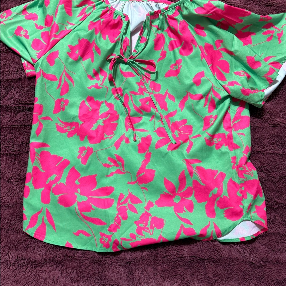 SHEIN Pink and Green Floral Blouse